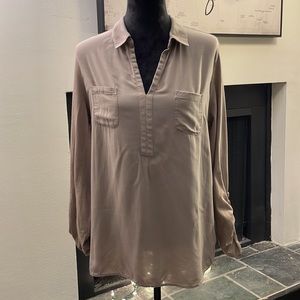 Loft : Long sleeved tan cotton blouse